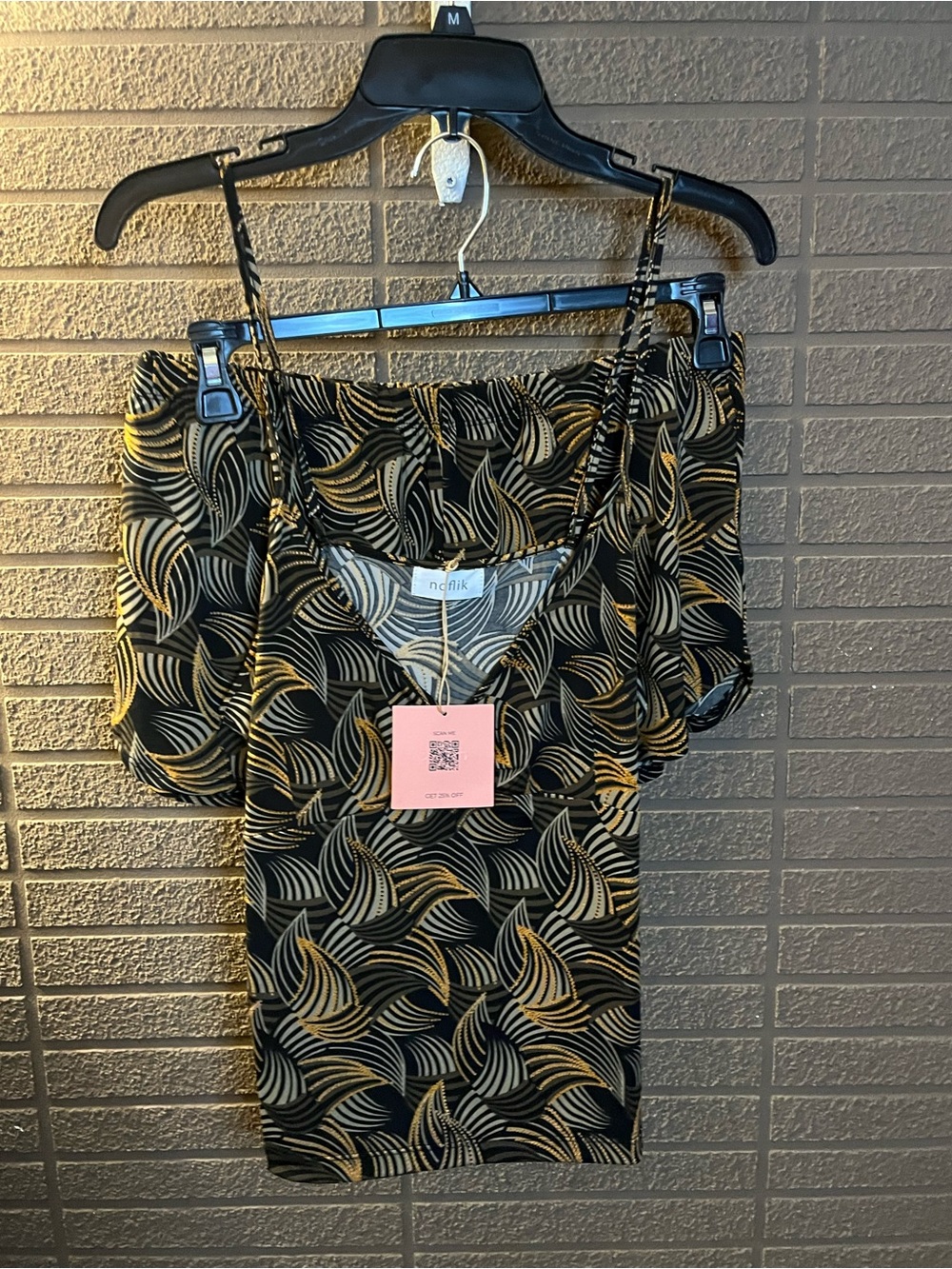 NWT Noflik 2-Piece Pajama Lounge Set Black Gold Leaf Print XL